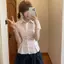 Phong cách Hàn Quốc Ngọt Ngào Slim-fit Hồng Chấm Bi Ve Áo Sơ Mi Tay Ngắn Nữ Xuân Hè Phong Cách Preppy Ôm Hơn Nhìn Tích Cực