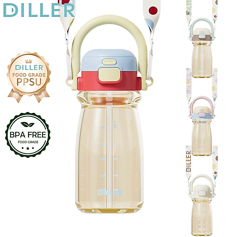 Bình nước Diller PPSU, chịu nhiệt 180°C, Không chứa BPA, Đầu kép, Có dây đeo, 720ml D2602