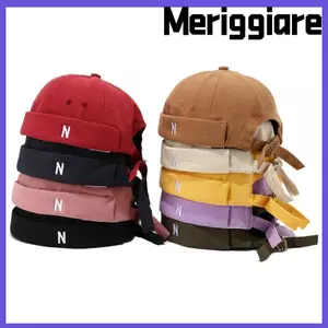 Mũ không vành MERIGGIARE, Mũ lưỡi trai thêu chữ N bằng vải Cotton, Phong cách Nhật Bản thoáng khí màu trơn mặc đường phố Mũ Docker Unisex