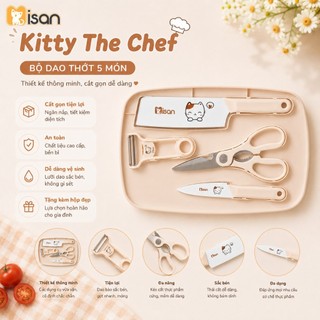 Bộ dao thớt chế biến đồ ăn dặm cho bé MISAN Kitty The Chef đa năng gọn gàng an toàn