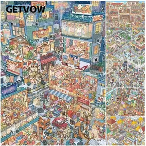 GETVOW Phim Hoạt Hình Dán, Die-cut Kích Thước Lớn Cảnh Dán, 20.0 Tuổi Thơ PET Mưa Đêm Phố Cũ Xếp Chồng Miếng Dán Sáng Tạo Thủ Công
