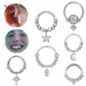 AqToCna Thời Trang Pha Lê Thép Không Gỉ Septum Hoop Cliers Mũi Nhẫn Nữ Tragus Sụn Xoắn Xuyên Vòng Bông Tai Trang Sức AqToCna