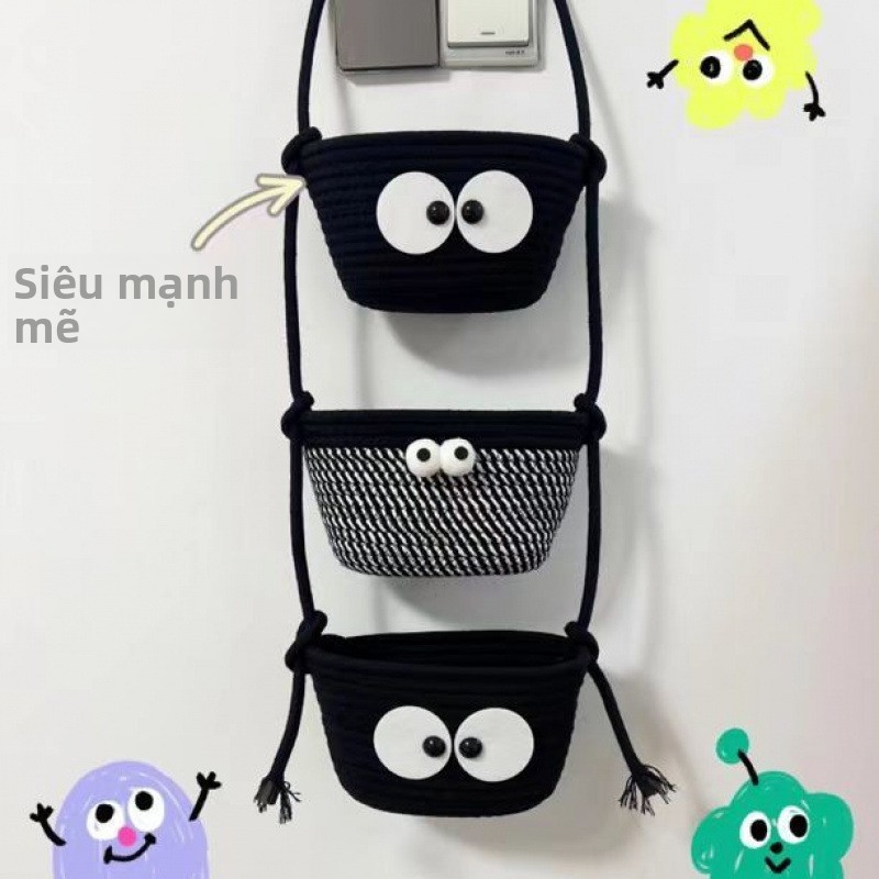 Giỏ đựng đồ treo tường, túi cotton sợi dệt, kệ ký túc xá