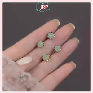 JRP Phong Cách Trung Hoa Retro Giả Ngọc Bông Tai Nhỏ Dành Cho Nữ Tinh Tế Màu Xanh Tròn Hạt Bông Tai Trang Sức Thanh Lịch Quà Tặng JRP