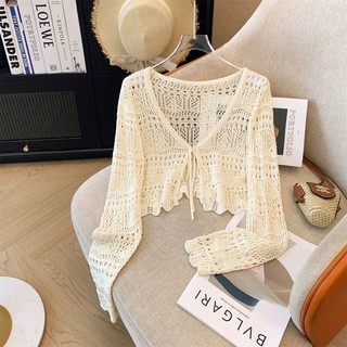 Áo len và áo sơ mi nữ, chất liệu dệt kim thoáng mát, chống nắng với thiết kế ngắn tay mỏng nhẹ
