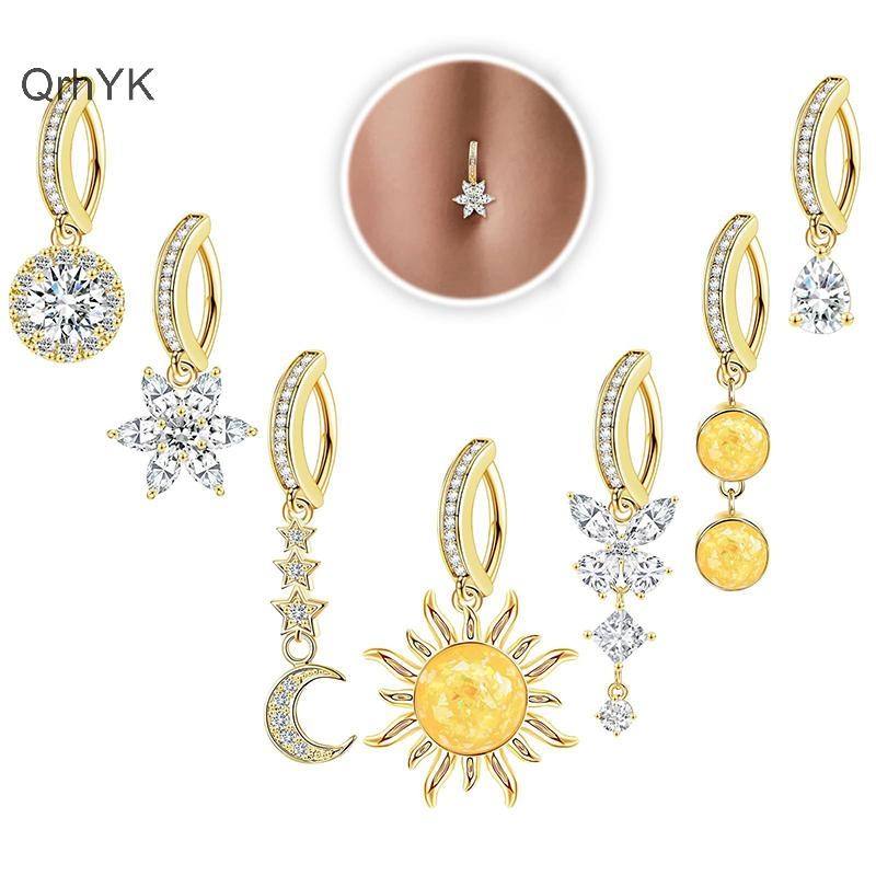 Khuyên rốn zircon nữ, phụ kiện gợi cảm có thiết kế nút - Quà tặng thời trang cao cấp