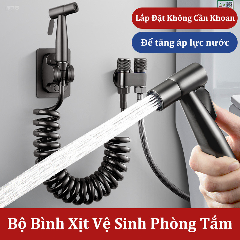 Bộ Bình Xịt Vệ Sinh Phòng Tắm, Lắp Đặt Không Cần Khoan, (bao gồm đầu phun + ống nối 3 mét + giá đế cố định)