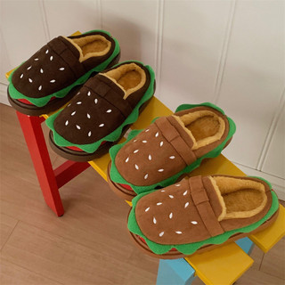 XIXITIAO Dép Cotton Mùa Đông Nữ Dễ Thương Vui Nhộn Burger Lông Cừu Phòng Ngủ Ấm Áp Nhà Thoải Mái