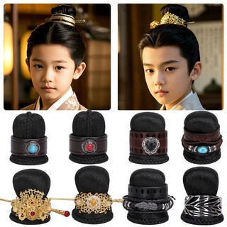 Trẻ Em Hanfu Phụ Kiện Mũ Đội Đầu Bé Trai Trang Phục Cổ Tạo Kiểu Tóc Vương Miện Tóc Giả Bé Trai Phong Cách Cổ Đại Học Giả Tóc Kéo Tóc Tóc Giả Bun 9.7 YO6C