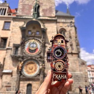Retro Độc Đáo Praha Vuông Đồng Hồ Thiên Văn Tủ Lạnh Nam Châm Thế Giới Du Lịch Lưu Niệm Bánh Răng Quay Từ Tính Miếng Dán enmdavn