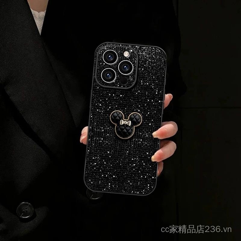 Mickey đen Thích hợp cho iPhone16 17 15 14 13 12 11 Ốp điện thoại kim cương lấp lánh