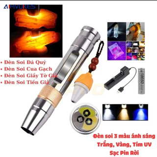 【🔥Free ship🔥】 AIMVUKES Đèn soi đá quy 3 màu Trắng Vàng Tím kèm sạc pin đèn soi cua gạch