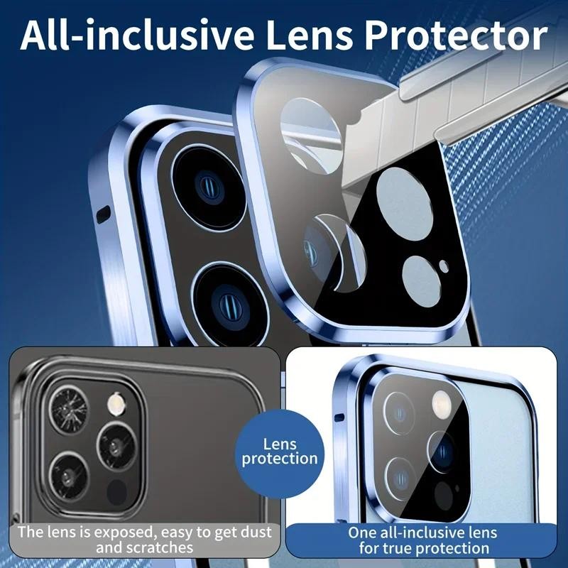 Ốp hấp phụ từ tính bảo mật chống nhìn trộm kính đôi cho IPhone 17 16e 15 14 13 Pro Max 16Plus có nắp bảo vệ ống kính máy ảnh