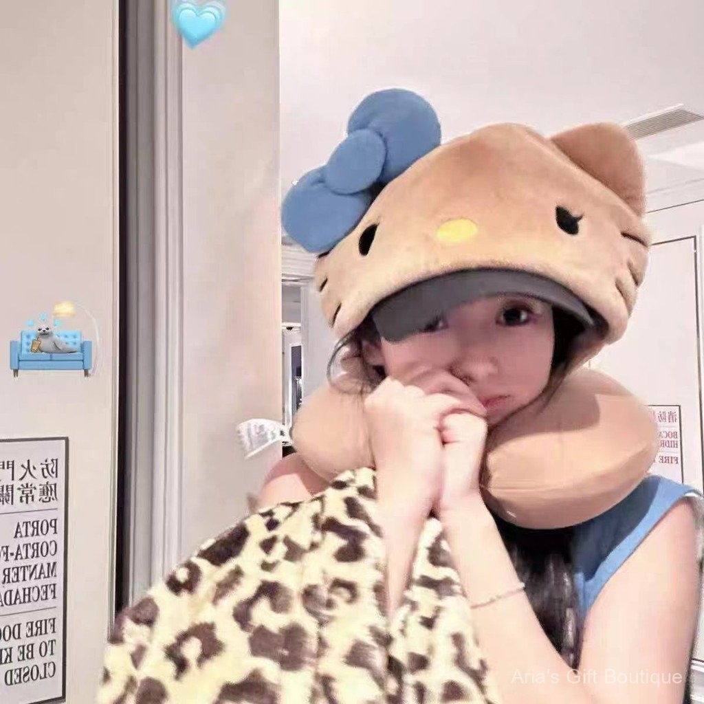 HelloKitty Có Mũ Trùm Đầu Hình Chữ U Du Lịch Máy Bay Tàu Chuyên Dụng Hỗ Trợ Cổ Ngủ Có Mũ Trùm Đầu Hợp Thời Trang