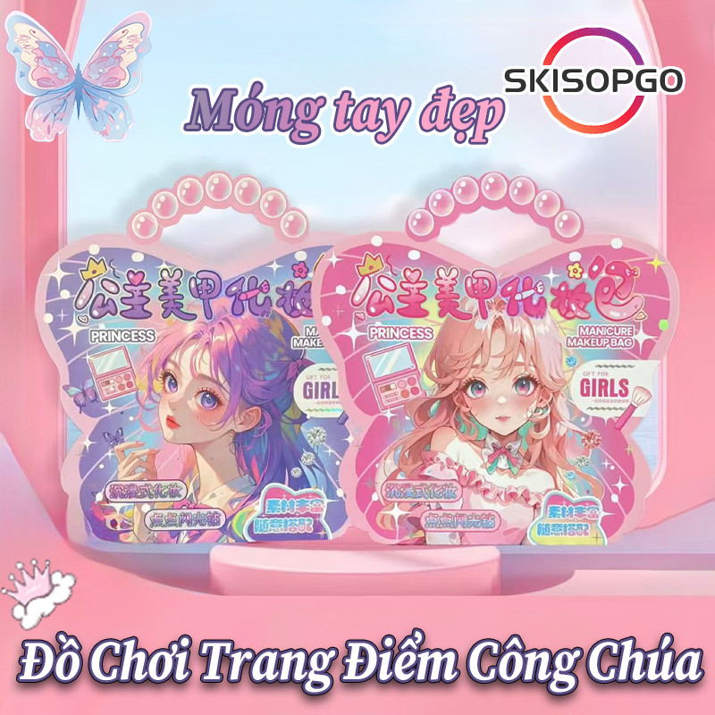 Sổ Tay Trang Điểm Dạng Quai Xách Bướm - Đồ Chơi Trang Điểm Công Chúa, Kèm Tranh Tô Vẽ Và Cắt Dán, Cho Bé Gái