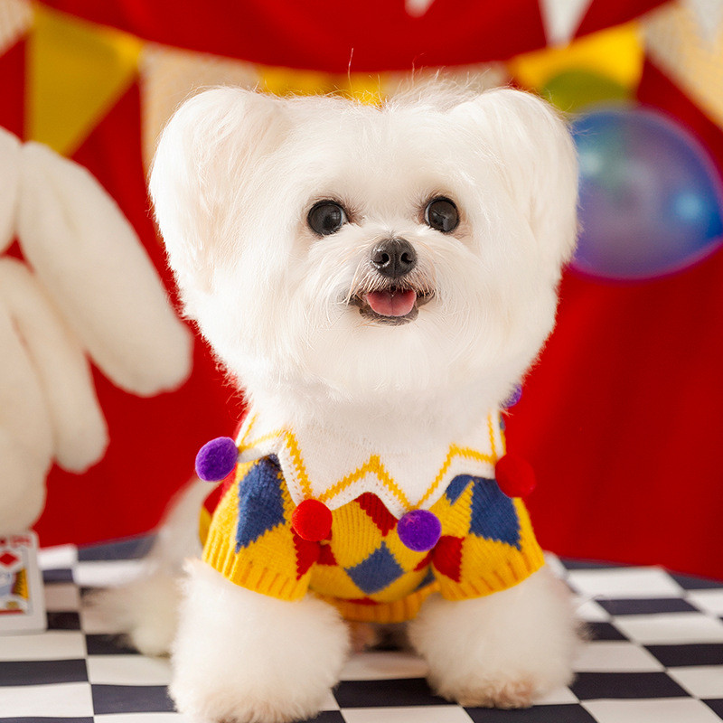 【Ready Stock】 Autumn and Winter Dog Cute Funny Crazy Circus Clown Sweater Halloween Cat Suit Pet Dog Clothes 8JAu