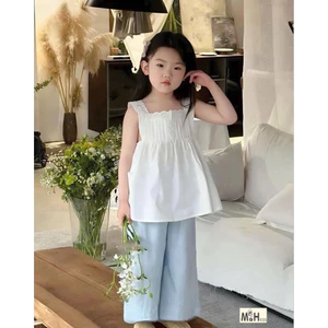 Bộ quần áo bé gái, bộ đồ bé gái 4-10 tuổi, Set bộ 2 dây bé gái phối ren dễ thương size 15- 33kg