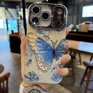 Phim bảo vệ ống kính lấp lánh Giá đỡ máy ảnh Bột vàng Bướm Vỏ điện thoại cho iPhone 17Promax 16Promax 12 13 14 15 Pro Max 11 Vỏ điện thoại di động nữ chống sốc