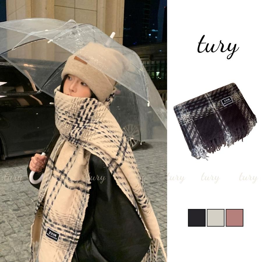 Khăn Quàng Cổ Unisex nam Nữ - Tury - Khăn Quàng Cổ Len Sọc Phối Màu Thêu Tag ZXIN - LN143