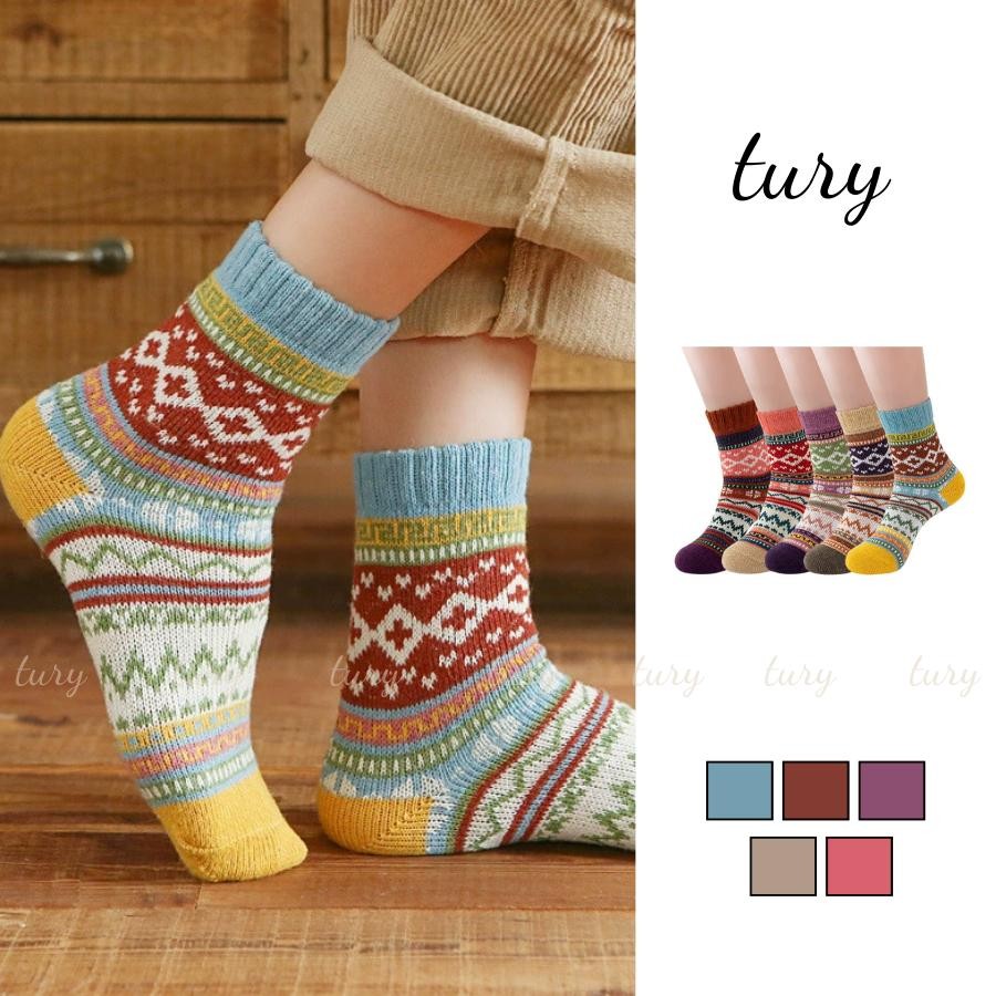 Tất Vớ Len Unisex Nam Nữ - Tury - Vớ Tất Len Cổ Cao Vintage Phong Cách Bohemian - TV005