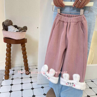 Thu Đông Phong Cách Mới Bé Gái Hoạt Hình Dễ Thương Thỏ Lông Cừu-Fleece Quần Thẳng Bé Gái Tất Cả Trận Đấu Quần