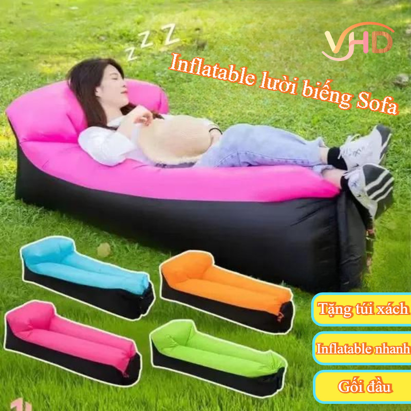Inflatable ngoài trời lười biếng Sofa mềm mại thoải mái rất nhẹ có thể gập lại thiết kế gối đầu