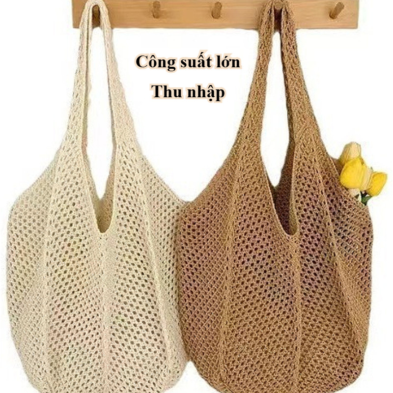 Túi Cói Đi Biển Nữ – Túi Lưới Đan Cài Hoa, Đeo Vai Hàn Quốc, Size Lớn Đựng Đồ Thoải Mái, Thiết Kế Kẹp Nách Thời Trang