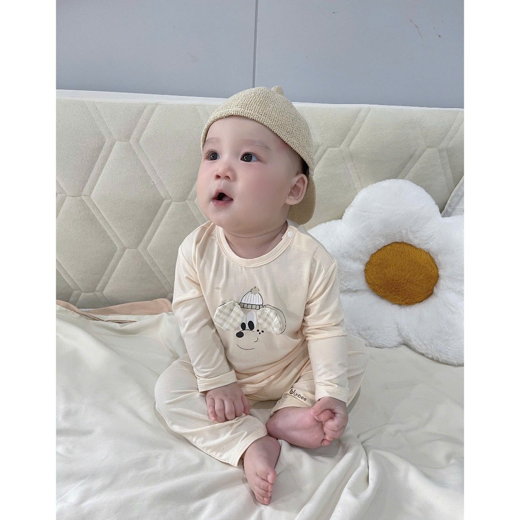 Bộ quần áo dài tay bé trai bé gái UNBEE in mặt cún chất tencel mềm mịn, nhẹ mát - Set đồ cho bé