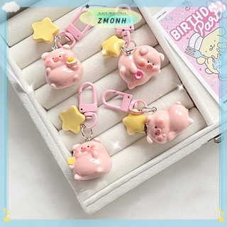ZMONH Ba Chiều Lợn Hồng Móc Khóa Mặt Dây Chuyền Động Vật Dễ Thương Khóa Ngôi Sao Móc Khóa Dễ Thương Chú Heo Nhỏ Mẫu Móc Khóa Trẻ Em Quà Tặng