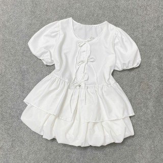 Set Bigsize Nữ Áo Babydoll Tay Phồng Cột Nơ Xinh Xắn Phối Chân Váy  Bí Xòe Lưng Chun Có Bảo Hộ - SET ( A191-CV413)