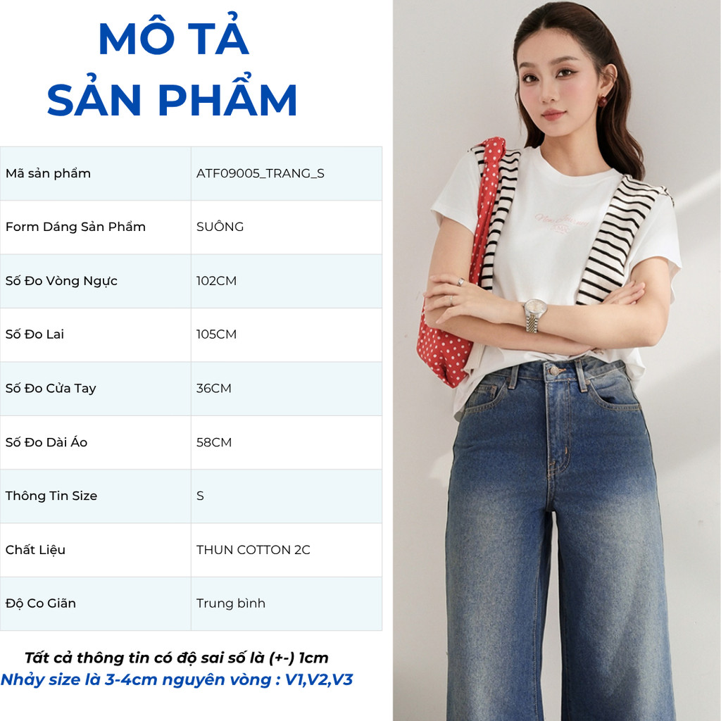 Áo Thun Nữ Cổ Tròn GUMAC Tay Ngắn Form Regular Thêu Chữ Chất Cotton 2C Thoáng Mát ATF09005
