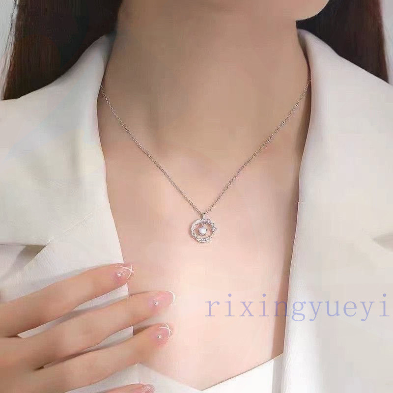 [RYX] Vòng cổ lông vũ bằng đá mặt trăng sang trọng nhẹ nhàng dành cho nữ Dây chuyền xương đòn mặt dây chuyền Zircon thời trang