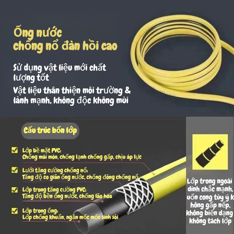 vòi xịt tăng áp rửa xe đầu, 3 chế độ phun nước, ống nước mềm màu vàng, đối với rửa xe, tưới cây, vv
