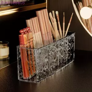 Hộp lưu trữ gợn nước JUNYUE88US, Ống lưu trữ cọ trang điểm đơn giản trong suốt, Hộp đựng nhựa có thể tái sử dụng Hộp đựng bút đa chức năng Phòng ngủ