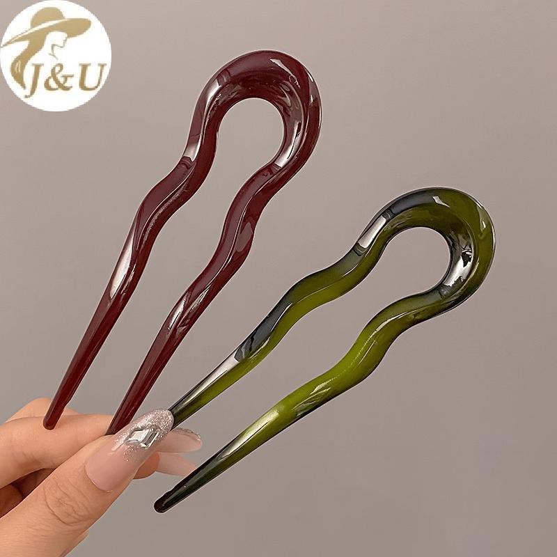 JU Vintage Kẹp Tóc Hình Chữ U Cho Nữ Bé Gái, Hình Học Rùa Acetate, Phụ Kiện Thời Trang, Mũ Tóc