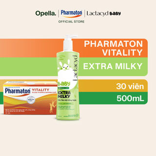 Bộ 1 Thực Phẩm Bảo Vệ Sức Khỏe Pharmaton Vitality Dạng Vỉ Tiện Lợi Hộp 50 Viên + Sữa Tắm Gội Trẻ Em Lactacyd Milky 500ml