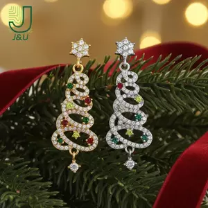 Bông tai ngày lễ mùa đông dành cho nữ Kim bạc với thiết kế cây thông Noel hình bông tuyết Zircon cho những dịp lễ hội