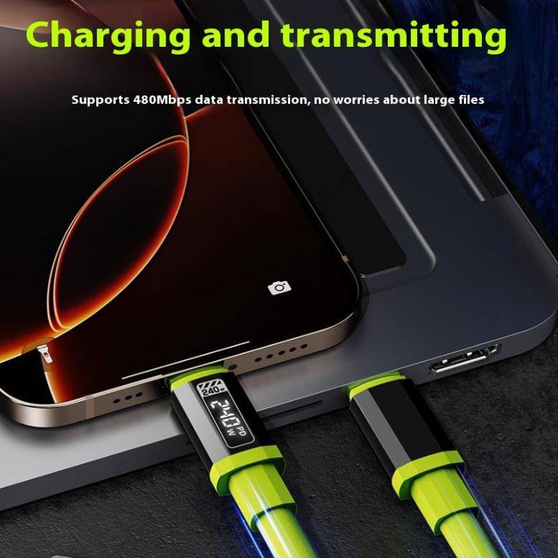 Cáp USB JINHF 240W Type-C sang Type-C Sạc nhanh 1,5m Màn hình nguồn thời gian thực cho máy tính xách tay Điện thoại di động Đi lại HOT
