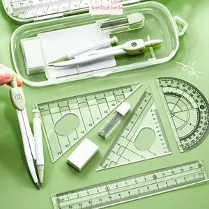 ITRUMPET 8 Cái / bộ Thước La Bàn Bộ, Thước Thẳng Trong Suốt Thước, Bộ Đa Chức Năng Vuông Tẩy Nhựa Dụng Cụ Vẽ Học Sinh