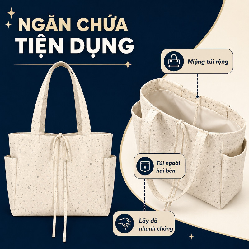 Túi Tote Canvas Sao Lấp Lánh - Tuyên Ngôn Thời Trang Cá Tính, Phong Cách Hàn Quốc Trẻ Trung, Đi Học Đi Làm Đều Chất