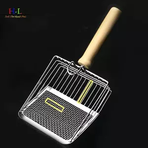 HL Cat Litter Xẻng Thép không gỉ Tay cầm bằng gỗ Dễ dàng rỉ sét Có thể giặt được Mèo con Muỗng Vệ sinh Nhà vệ sinh Xẻng Dụng cụ LMWU