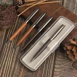 Bút bi kim loại TUYỆT VỜI, với Bút Gel thùng gỗ, Bút mực đen viết mịn 0,5mm Văn phòng phẩm trường học