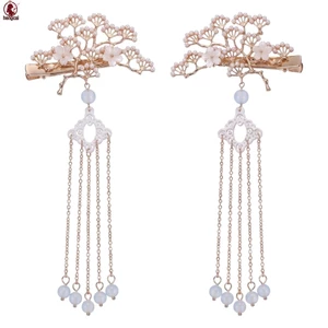 Kẹp tóc tua rua ngọc trai HanfuStyle, Barrette mặt kim loại hợp kim có viền ngọc trai giả, Phụ kiện kẹp tóc chống rỉ sét cho trang phục Hanfu Tạo kiểu lễ hội đám cưới