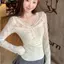 Áo thun dài tay cổ chữ V cổ chữ V Pure Desire Style Hot Girl dành cho nữ ren cao cấp Slim-