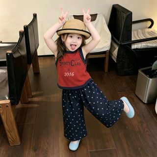 Bộ đồ bé gái phong cách retro mùa hè - Áo sát nách phối quần ống rộng họa tiết ngôi sao cá tính