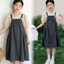 Bộ đồ phiên bản Hàn Quốc dành cho bé gái Mùa hè Phong cách mới cho trẻ em Áo ngắn tay + Váy dây đeo Bộ đồ hai mảnh