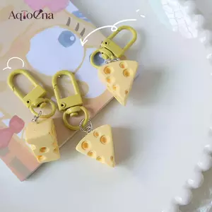 AqToCna Dễ Thương Phô Mai Móc Chìa Khóa Custard Phô Mai Blo Trang Sức Mặt Dây Chuyền Sinh Viên Cô Gái Trái Tim Ngọt Ngào Mô Phỏng Mặt Dây Chuyền AqToCna
