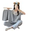 Bộ ba món đồ ngủ áo ngắn tay, quần đùi và quần dài; trang phục ở nhà ngọt ngào, cổ bẻ rộng, viền ren xinh xắn