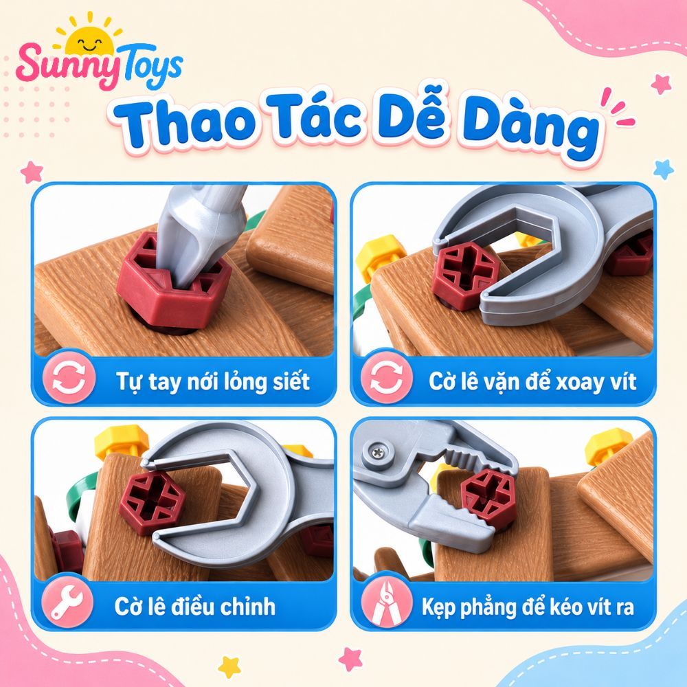 Bộ Đồ Nghề Kỹ Sư Nhí 37 Món SunnyToys - Khoan Điện, Mũ Và Kính Cho Bé Chơi Lắp Ráp