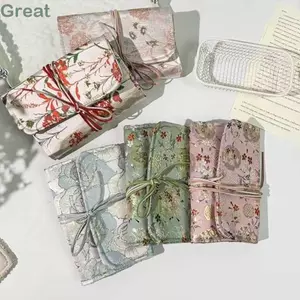 Nhật ký lá rộng lớn A6, với 90 tờ Bìa vải trang bên trong Sổ lưu niệm Chất kết dính, Nhật ký chất kết dính xoắn ốc kiểu Trung Quốc di động dành cho bé gái